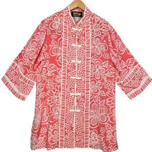 Bob Mackie‎ Wearable Art Women’s 100% Silk Pink/Peach White Floral Tunic Top M